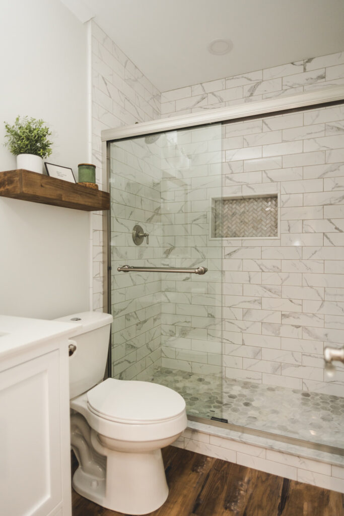 luxury tile shower in redesigned bathroom